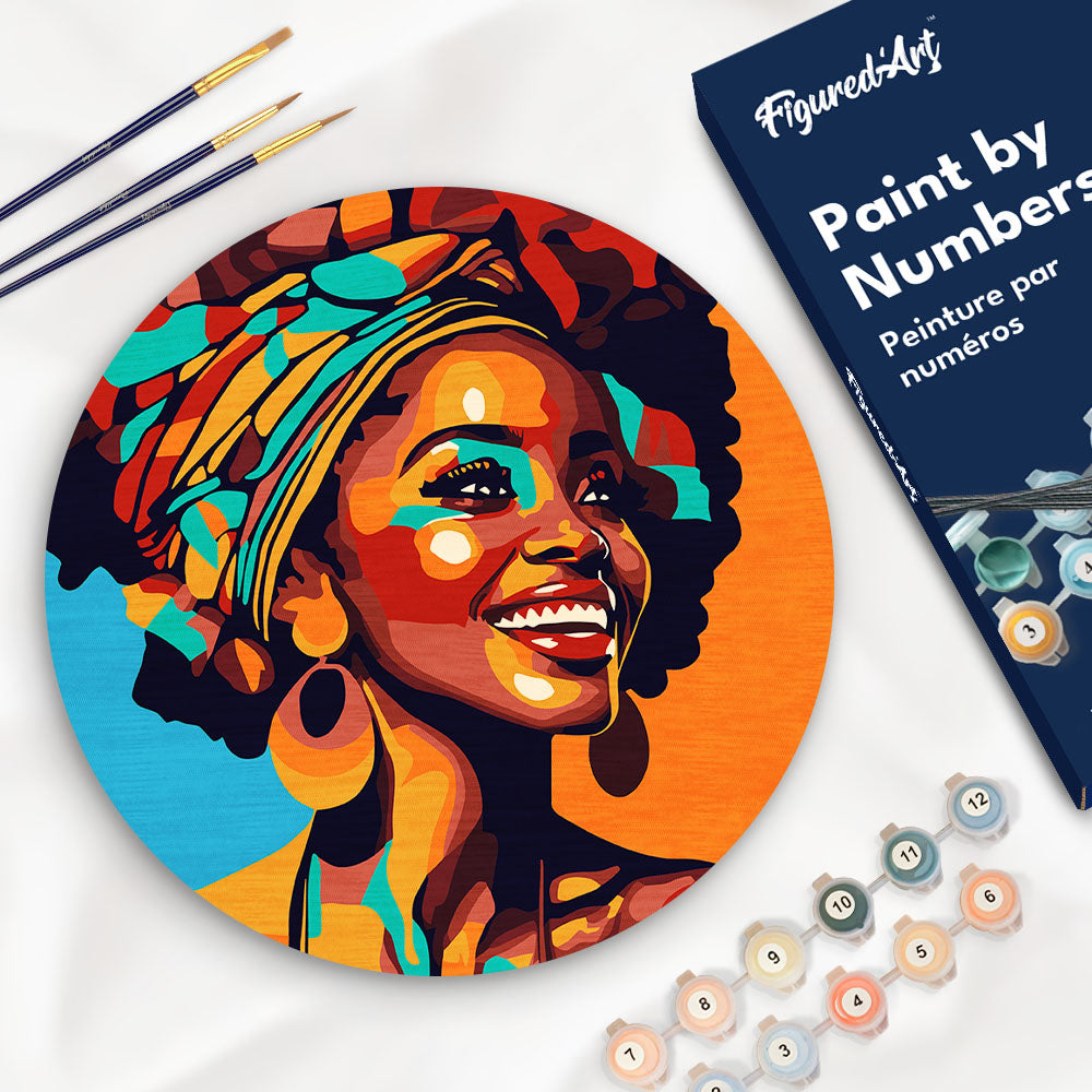 Dipingere con i Numeri su Disco di Legno - Regina Africana Pop Art