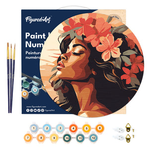 Dipingere con i Numeri su Disco di Legno - Donna floreale