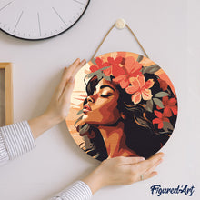 Carica l&#39;immagine nel visualizzatore di Gallery, Dipingere con i Numeri su Disco di Legno - Donna floreale