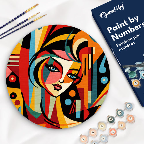 Dipingere con i Numeri su Disco di Legno - Donna Astratta Stile Picasso