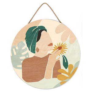 Dipingere con i Numeri su Disco di Legno - Donna con turbante verde