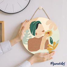 Carica l&#39;immagine nel visualizzatore di Gallery, Dipingere con i Numeri su Disco di Legno - Donna con turbante verde