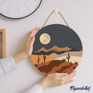 Dipingere con i Numeri su Disco di Legno - Chiaro di luna nel deserto