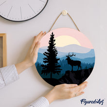 Carica l&#39;immagine nel visualizzatore di Gallery, Dipingere con i Numeri su Disco di Legno - Maestoso cervo e paesaggio