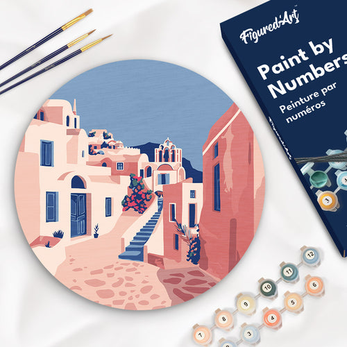 Dipingere con i Numeri su Disco di Legno - Santorini