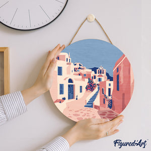 Dipingere con i Numeri su Disco di Legno - Santorini