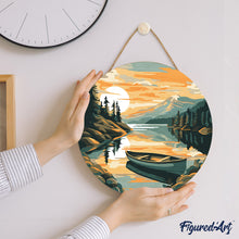 Carica l&#39;immagine nel visualizzatore di Gallery, Dipingere con i Numeri su Disco di Legno - Canoa en lago de montaña