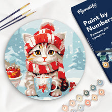Carica l&#39;immagine nel visualizzatore di Gallery, Dipingere con i Numeri su Disco di Legno - Micetto a Natale