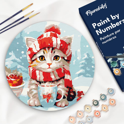 Dipingere con i Numeri su Disco di Legno - Micetto a Natale