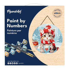 Carica l&#39;immagine nel visualizzatore di Gallery, Dipingere con i Numeri su Disco di Legno - Micetto a Natale