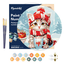 Carica l&#39;immagine nel visualizzatore di Gallery, Dipingere con i Numeri su Disco di Legno - Micetto a Natale