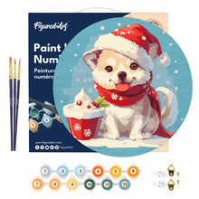 Carica l&#39;immagine nel visualizzatore di Gallery, Dipingere con i Numeri su Disco di Legno - Cucciolo di Natale