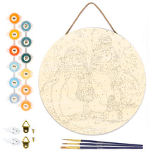 Carica l&#39;immagine nel visualizzatore di Gallery, Dipingere con i Numeri su Disco di Legno - Famiglia di Pinguini nella Neve