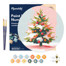 Carica l&#39;immagine nel visualizzatore di Gallery, Dipingere con i Numeri su Disco di Legno - Albero di Natale innevato