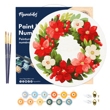 Carica l&#39;immagine nel visualizzatore di Gallery, Dipingere con i Numeri su Disco di Legno - Ghirlanda natalizia floreale