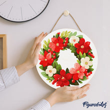 Carica l&#39;immagine nel visualizzatore di Gallery, Dipingere con i Numeri su Disco di Legno - Ghirlanda natalizia floreale