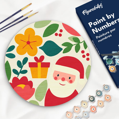 Dipingere con i Numeri su Disco di Legno - Babbo Natale e fiori