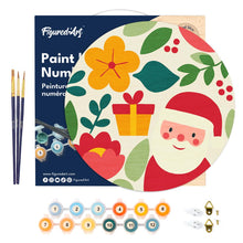 Carica l&#39;immagine nel visualizzatore di Gallery, Dipingere con i Numeri su Disco di Legno - Babbo Natale e fiori