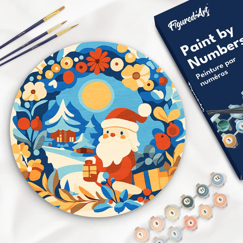 Dipingere con i Numeri su Disco di Legno - Ghirlanda e Babbo Natale