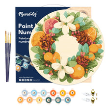 Carica l&#39;immagine nel visualizzatore di Gallery, Dipingere con i Numeri su Disco di Legno - Ghirlanda di pino e agrumi