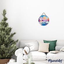 Carica l&#39;immagine nel visualizzatore di Gallery, Dipingere con i Numeri su Disco di Legno - Paesaggio invernale al tramonto