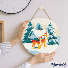 Carica l&#39;immagine nel visualizzatore di Gallery, Dipingere con i Numeri su Disco di Legno - Cervo e baita
