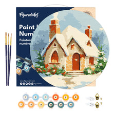 Carica l&#39;immagine nel visualizzatore di Gallery, Dipingere con i Numeri su Disco di Legno - Casa di mattoni in inverno