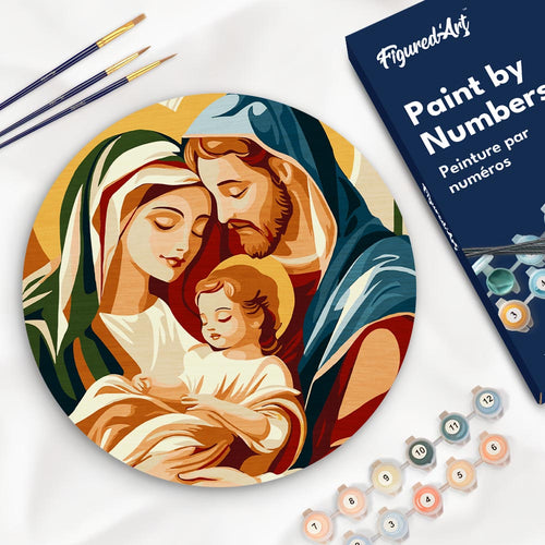 Dipingere con i Numeri su Disco di Legno - Sacra Famiglia