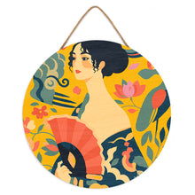 Carica l'immagine nel visualizzatore di Gallery, Dipingere con i numeri - Dipingere con i Numeri su Disco di Legno - Dama con ventaglio - Klimt