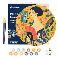 Carica l'immagine nel visualizzatore di Gallery, Dipingere con i numeri - Dipingere con i Numeri su Disco di Legno - Dama con ventaglio - Klimt