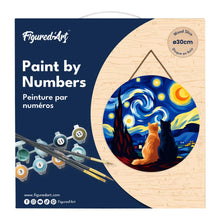 Carica l'immagine nel visualizzatore di Gallery, Dipingere con i numeri - Dipingere con i Numeri su Disco di Legno - Coppia di gatti sotto la Notte Stellata