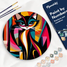 Carica l'immagine nel visualizzatore di Gallery, Dipingere con i numeri - Dipingere con i Numeri su Disco di Legno - Gatto Astratto Colorato Figured'Art