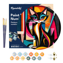 Carica l'immagine nel visualizzatore di Gallery, Dipingere con i numeri - Dipingere con i Numeri su Disco di Legno - Gatto Astratto Colorato