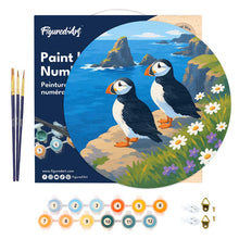 Carica l'immagine nel visualizzatore di Gallery, Dipingere con i numeri - Dipingere con i Numeri su Disco di Legno - Pulcinella di mare sulle scogliere oceaniche
