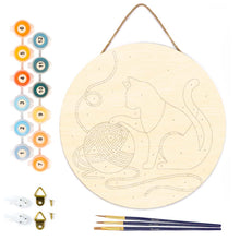 Carica l'immagine nel visualizzatore di Gallery, Dipingere con i numeri - Dipingere con i Numeri su Disco di Legno - Gatto e gomitolo