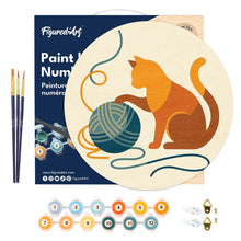 Carica l'immagine nel visualizzatore di Gallery, Dipingere con i numeri - Dipingere con i Numeri su Disco di Legno - Gatto e gomitolo