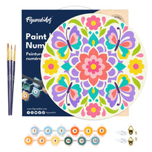 Carica l'immagine nel visualizzatore di Gallery, Dipingere con i numeri - Dipingere con i Numeri su Disco di Legno - Mandala e farfalle