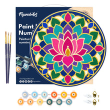 Carica l'immagine nel visualizzatore di Gallery, Dipingere con i numeri - Dipingere con i Numeri su Disco di Legno - Mandala del loto