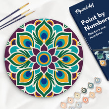 Carica l'immagine nel visualizzatore di Gallery, Dipingere con i numeri - Dipingere con i Numeri su Disco di Legno - Mandala occhio di pavone Figured'Art