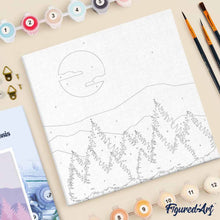 Carica l'immagine nel visualizzatore di Gallery, Mini Kit da Dipingere con i Numeri 20x20cm con cornice Foresta di abeti