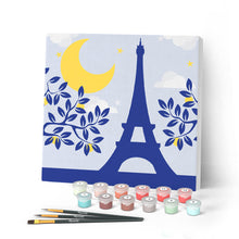 Carica l'immagine nel visualizzatore di Gallery, Mini Kit da Dipingere con i Numeri 20x20cm con cornice Parigi sotto la luna