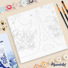 Carica l'immagine nel visualizzatore di Gallery, Mini Kit da Dipingere con i Numeri 20x20cm con cornice Parigi sotto la luna