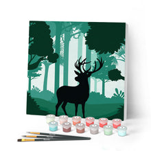Carica l'immagine nel visualizzatore di Gallery, Mini Kit da Dipingere con i Numeri 20x20cm con cornice Cervo in ascolto della foresta