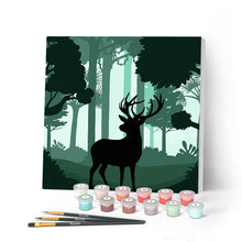 Carica l'immagine nel visualizzatore di Gallery, Mini Kit da Dipingere con i Numeri 20x20cm con cornice Cervo in ascolto della foresta
