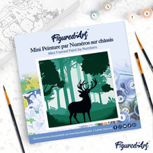 Carica l'immagine nel visualizzatore di Gallery, Mini Kit da Dipingere con i Numeri 20x20cm con cornice Cervo in ascolto della foresta