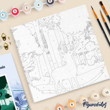 Carica l'immagine nel visualizzatore di Gallery, Mini Kit da Dipingere con i Numeri 20x20cm con cornice Cervo in ascolto della foresta