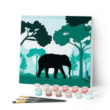 Carica l'immagine nel visualizzatore di Gallery, Mini Kit da Dipingere con i Numeri 20x20cm con cornice Elefante nella foresta verde
