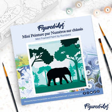 Carica l'immagine nel visualizzatore di Gallery, Mini Kit da Dipingere con i Numeri 20x20cm con cornice Elefante nella foresta verde