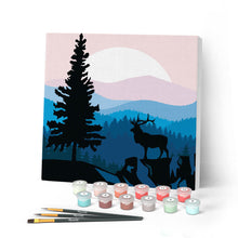 Carica l'immagine nel visualizzatore di Gallery, Mini Kit da Dipingere con i Numeri 20x20cm con cornice Maestoso cervo e paesaggio