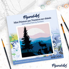 Carica l'immagine nel visualizzatore di Gallery, Mini Kit da Dipingere con i Numeri 20x20cm con cornice Maestoso cervo e paesaggio